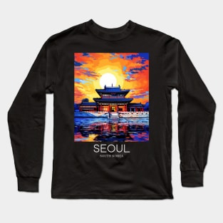 A Pop Art Travel Print of the Gyeongbokgung Palace in Seoul - South Korea Long Sleeve T-Shirt